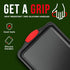 Nonstick Cookie Sheet Pan, Carbon Steel Oven Tray with Red Silicone Handles, Medium Bakeware Pan with Gray Coating