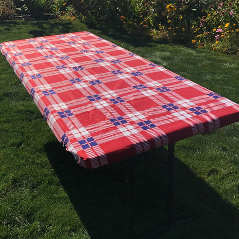 In the Breeze 8002 Plaid 30 Inch x 72 Inch Fitted Tablecloth