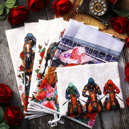 Geyoga 6 Summer 16 24 Inch Pieces Derby Kitchen Towels Horse Racing Rose Dish Hand Towel Absorbent Tea Washcloth