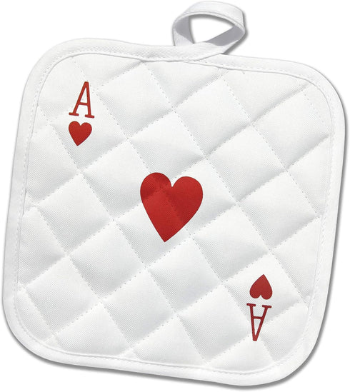 3D Rose Ace Playing Red Heart Suit Pot Holder for Poker Bridge Games, 8" x 8" Gifts