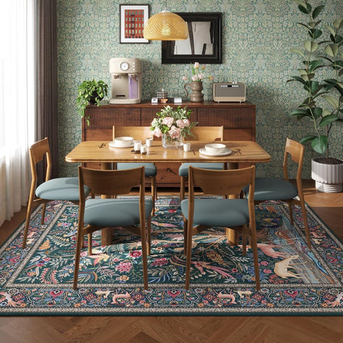 5x7 Rugcomf Area Rugs Vibrant Tree of Life-Patterned Vintage Washable Area Rug Non Slip Low Pile Large Rugs for Living