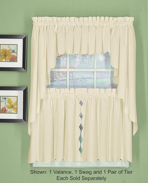 Today's Curtain Orleans Scallop Curtain, Ecru 30" Tier Pair and Tieback, 60" W x 30" L