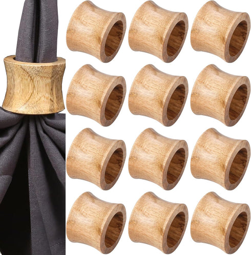 Rustic Wooden Napkin Rings Set of 12, Handmade Natural Wood Napkin Holders for Table Decor, Farmhouse Dining, Weddings