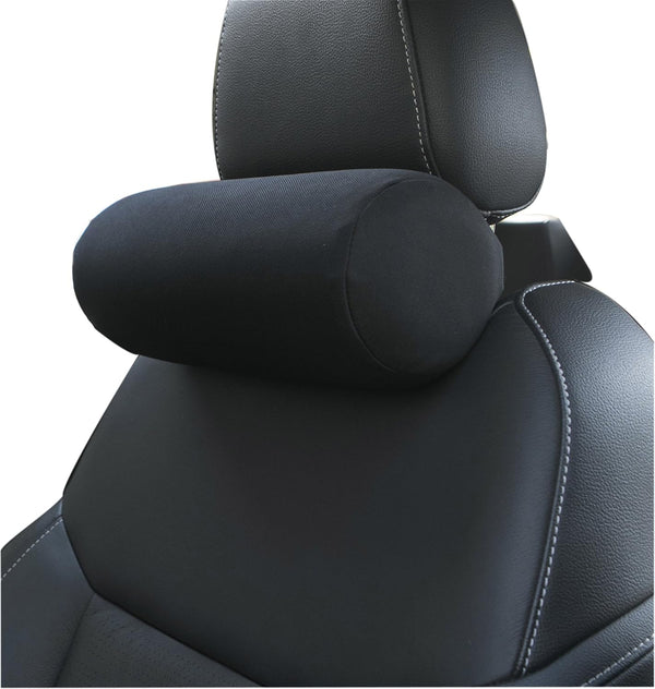 ALIBO Memory Foam Car Neck Pillow with Adjustable Strap, Soft Auto Cervical Round Roll Bolster Headrest, Black, 1 Piece