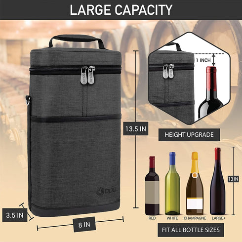 OPUX 2 Bottle Wine Carrier Tote - Insulated Leakproof Wine Cooler Bag for Picnic, BYOB Beach, Portable Case