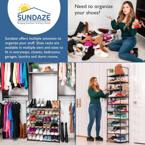 4 Closet, Closet, 8-12 Sundaze Shoe Rack - Tier Shoe Rack for Sturdy Stackable Shoe Organizer for Bedroom, Entryway
