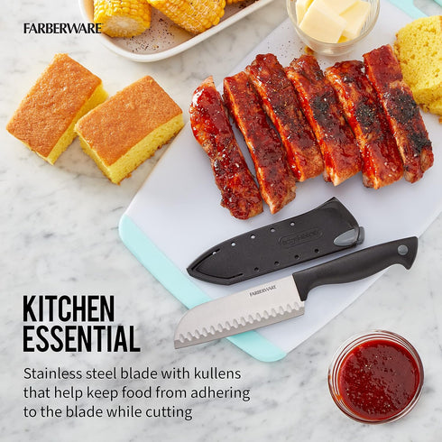 Farberware Edgekeeper 5-Inch Santoku Knife, Self-Sharpening High Carbon-Stainless Steel Kitchen Knife, Black
