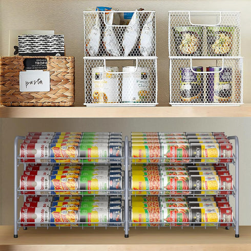 MOOACE Can Rack Organizer, 2 in 1 Can Storage Dispenser, Holds up to 72 Cans, Pantry Kitchen Cabinet