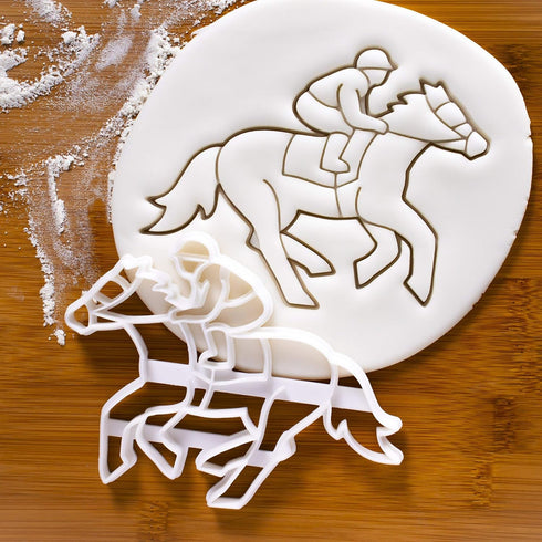 Set of 2 Jockey Cookie Cutters, Designs: Jockey and Horse Shoe, 2 Pieces - Bakerlogy