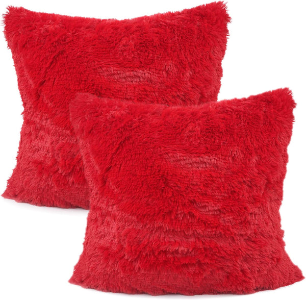YOUR SMILE Pack of 2 Christmas Decorative Pillow Case - Luxury Merino Style Faux Fur Cushion Cover 18" x 18"