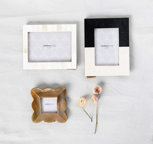 Creative Co-Op White Resin Photo Frame with Beige Accents - Holds 5" x 7" Photo