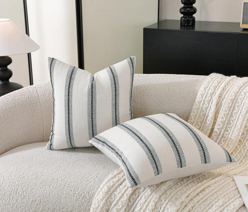 20x20 Set 2, Cethom Boho Throw Pillow Covers of Beige and Black Striped Decorative Pillow Cases for Couch Chair Bed