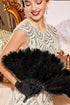 BABEYOND Vintage Style Folding Handheld Ostrich Feather Fan, 1920s Flapper Accessories in Black