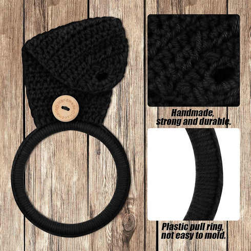 Tatuo 3 Pieces Crochet Towel Holder, Hanging Kitchen Dish Towel Holder Ring for Stove, Black, White, Gray