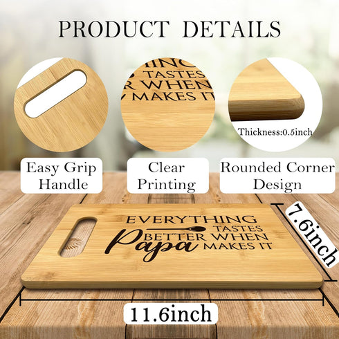 Papa Gifts, Everything Tastes Better When Papa Makes It Bamboo Cutting Board Kitchen Decor for Grandpa