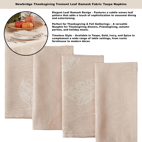 52 52 Inch, Newbridge Taupe Tremont Leaf Damask Square Fabric Spring Lodge Tablecloth, x Elegant Holiday Swirling Leaf