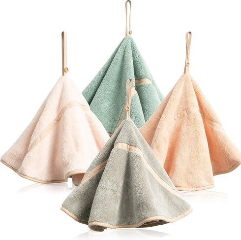 R HORSE 4Pcs Hanging Hand Towels, Soft Thick Absorbent Coral Fleece Bathroom Hand Towels for Kitchen & Bathroom (4