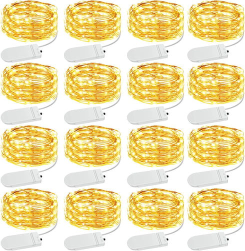 Olafus 16 Pack Christmas Fairy Lights, Battery Operated Warm White, 20 LED Copper Wire 7ft, IP68 Waterproof for Party