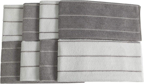8 Pack 26 18 Inch Microfiber Kitchen Towels - Super Absorbent, Soft and Solid Color Dish Towels, (Stripe Designed Grey