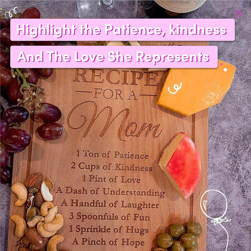 Wooden Cutting Boards for Mom, 12 x 9" Engraved with Mother's Poem, Kitchen Gift with Heart Cut Out