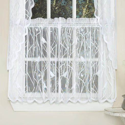 Sweet Home Collection Kitchen Window Tier Curtain Treatment, 24", Songbird White, Stylish Patterns for Home Décor