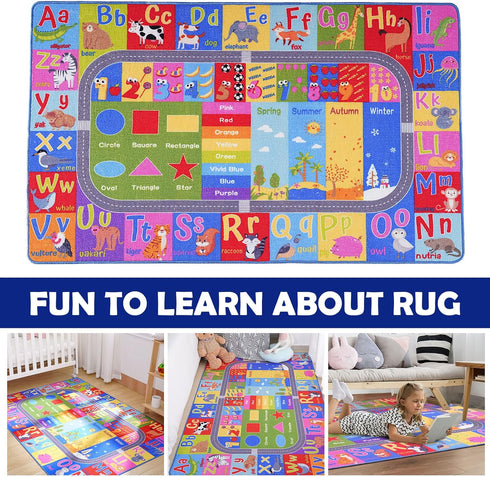 3x5 Kids Rug for Playroom Classroom, ABC Alphabet Numbers Play Toddlers Rugs, Learning Educational Bedroom Floor Mat