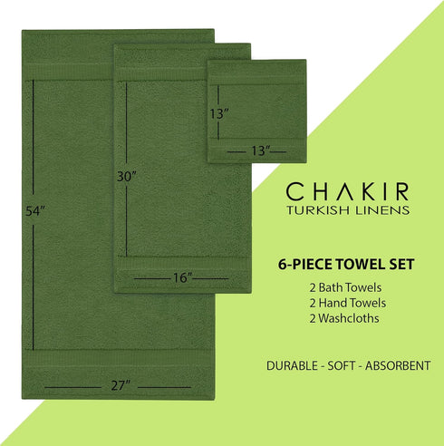 6-Piece Set (2 2 2 Chakir Turkish Linens Luxury Spa and Hotel Quality Premium Turkish Cotton Towel x Bath Towels, x