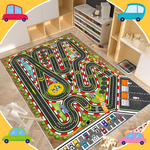 31''X47'' Kids Racing Rug Car Road Kid Rug Carpet Playmat for Playoom Traffic Road Kid Play Mat for BedroomKids