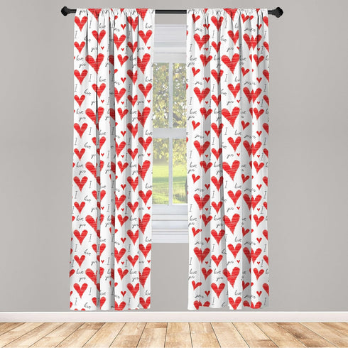 Ambesonne Love Window Curtains, Hand Written I Love You Phrases, Lightweight Decorative Panels Set of 2, Vermilion