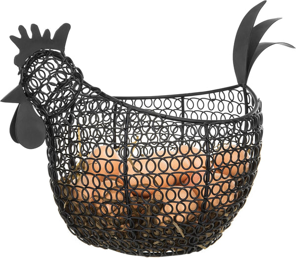 MyGift Egg Holder Countertop, Chicken Shaped Wire Egg Gathering Basket, Farmhouse Home