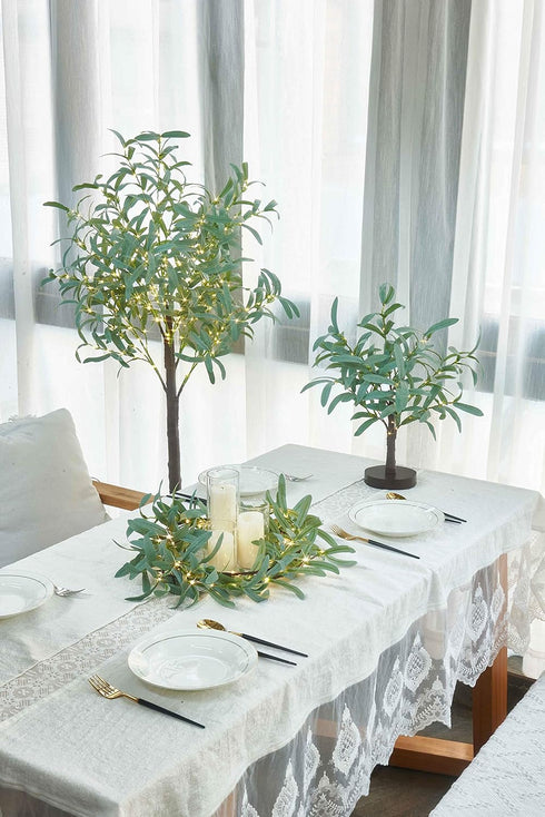18in 50 Hairui Lighted Small Olive Tree Battery Operated or USB Warm White LED with Timer, Light Up Table Top