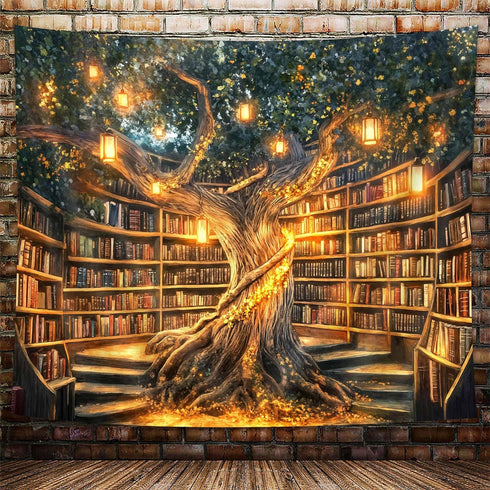 Xguatan 60X40IN Fantasy Library Tapestry, Mysterious Forest Tree Magic Bookshelf Aesthetic Tapestries , Witchy