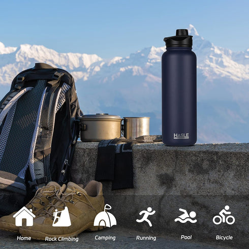 HASLE OUTFITTERS 40oz Stainless Steel Water Bottle, Vacuum Insulated Double Walled Leak Proof Sports Bottle with 2 Lids