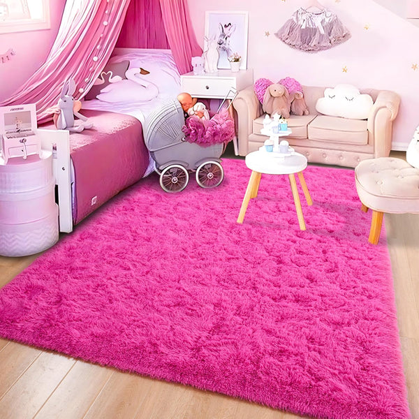 ISEAU Fluffy Rug Carpets, Soft Shaggy Area Rugs for Kids Room, Comfy Cute Nursery Mat, 3ft x 5ft, Hot Pink
