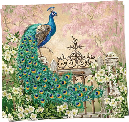 20-ct 13x13 Peacock Napkins for Valentine's, Dinner, Wedding, Shower, Birthday Party - Decorative Paper Design