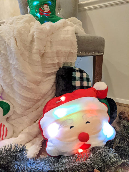 Tache Light Up Glowing Christmas Santa Claus Microbead Throw Pillow with LED Lights, Squishy