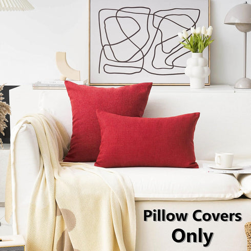 Home Brilliant 12x20 Lumbar Pillow Covers, Dark Red Cushion Covers for Kids Room, 2 Pack, Burgundy Linen