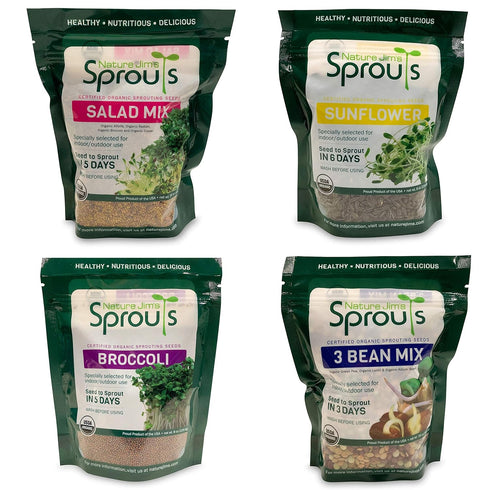 3-Bean 16 Oz Nature Jim's Sprouts Seed Mix - Organic Green Peas, Lentils & Adzuki Beans for Planting - Non-GMO