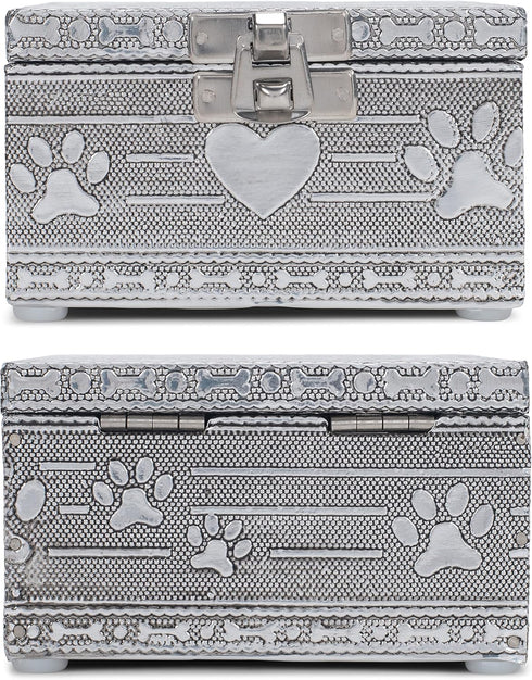 Cottage Garden Home Dog Pawprint Keepsake Box - Silver Tone Metal Jewelry