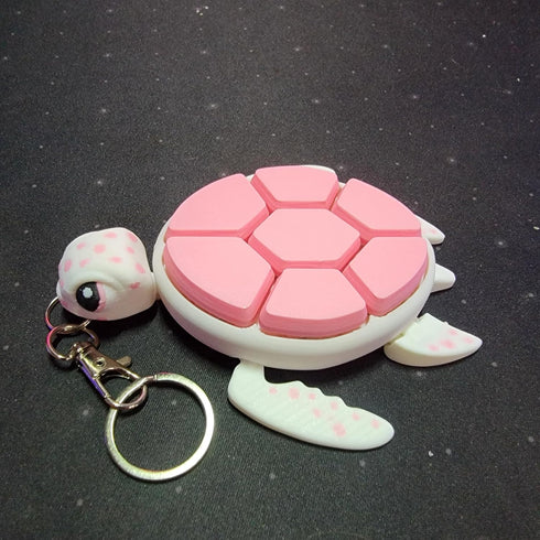 Articulating Sea Turtle Fidget Keychain Charm (White/Pink) - Sensory Fun