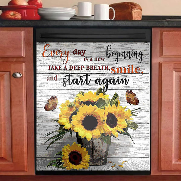 Dishwasher Magnet Cover, "Every Day Is A New Beginning" Decorative Panel Decal for Kitchen