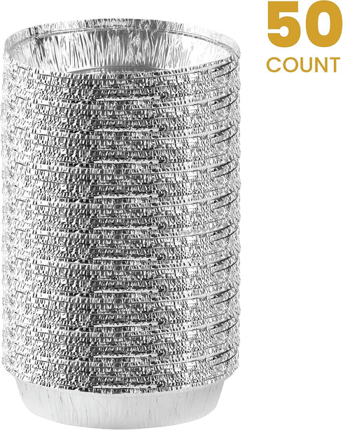 PLASTICPRO 9'' Inch Round Disposable Aluminum Foil Pans, Pack of 50 - Freezer & Oven Safe for Baking & Cooking
