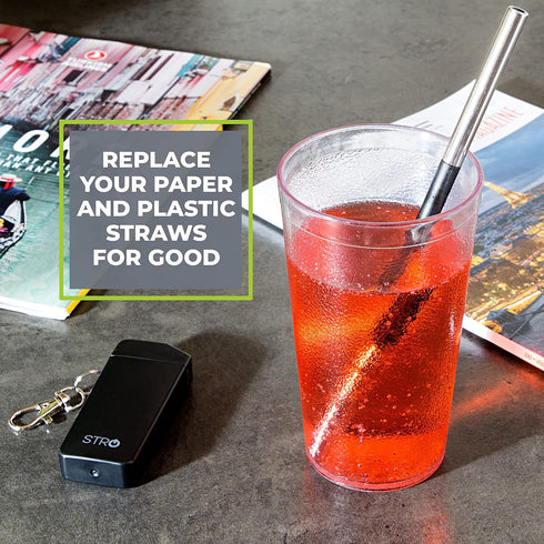 STRO Portable Reusable Metal Straw with Travel Case & Cleaning Brush, Stainless Steel Drinking Straw
