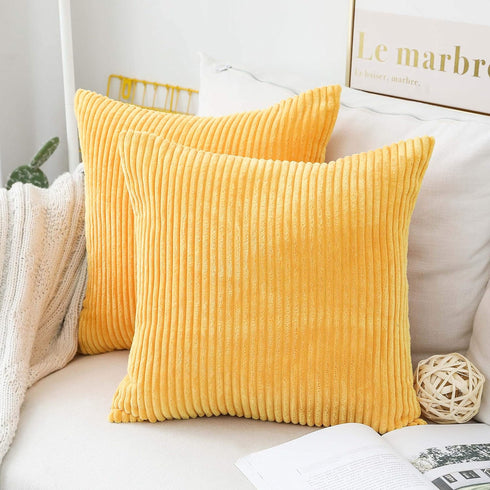 Home Brilliant Yellow Throw Pillow Covers Set of 2, 18x18 Super Soft Decorative Striped Corduroy Mustard Pillows