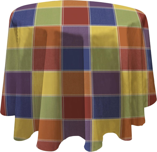 Elrene Home Fashions 16121MLT Multi Color Check Easy Care Spillproof Tablecloth, 70", Multicolor