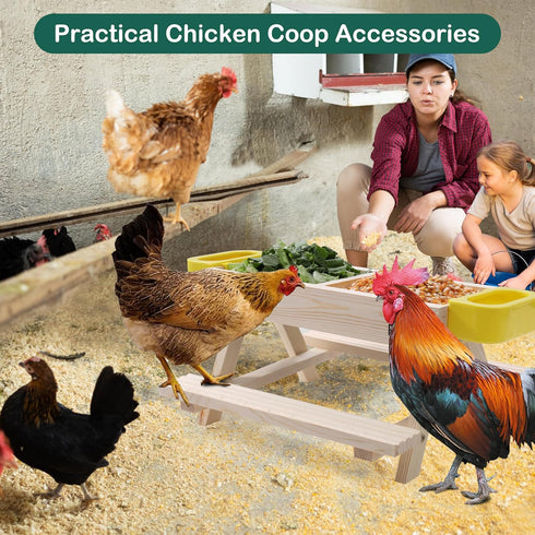 2 Boulphia Chicken Feeders and Waterers, Chicken Feeder No Waste Kit with Picnic Table and Water Feeder, Handmade