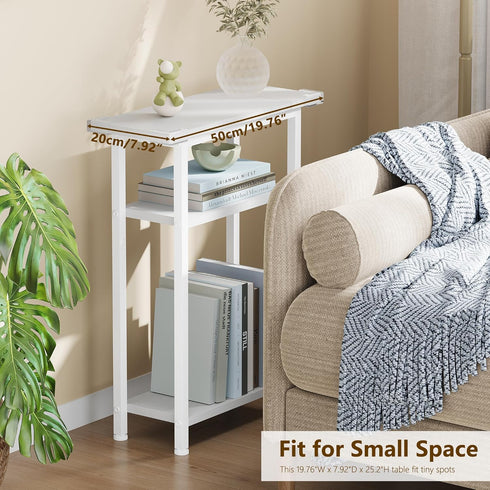 25.2" HET005WT1 Heybly Small Narrow Side Table for Small Space, Thin Bedside Table, Slim Sofa Table, Skinny End Table