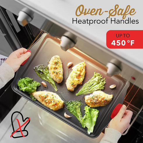 Baking Sheet Set, 2-Piece Large Cookie Sheet with Silicone Handles, BPA Free Nonstick Steel Baking Pans for Oven