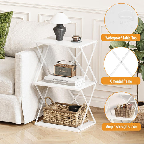 3-Tier ET-03W End Table Small Side Table Tall Bedside Night Stand with Storage Sofa Side desks for Living Room Bedroom