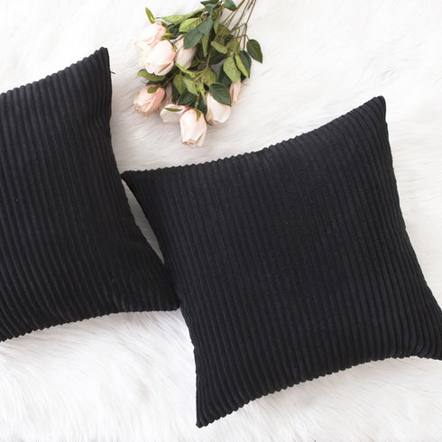 Home Brilliant Striped Corduroy Pillow Covers, Set of 2 Supersoft Velvet Square Decorative Pillow Cases 18 x 18 inch,